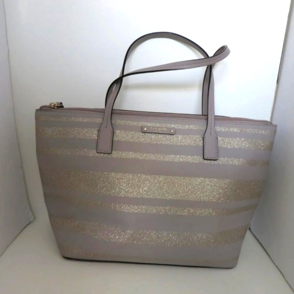 Kate Spade Handbags - Kate Spade Haven Lane Gold Glitter Lite Purple Grey stripe Tote Shoulder Bag